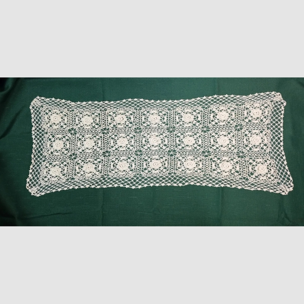 Handmade Crochet Table Runner Dresser Cover Scarf Beige.         32" x 11"